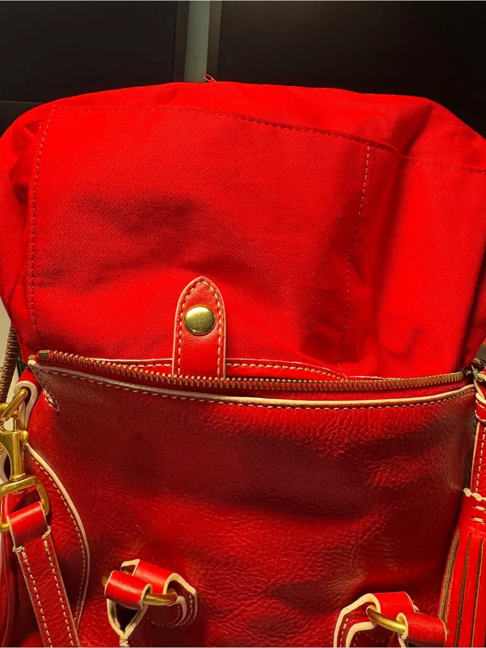 Dooney & Bourke Red Leather Satchel Tassel Crossbody Strap Florentine Savannah